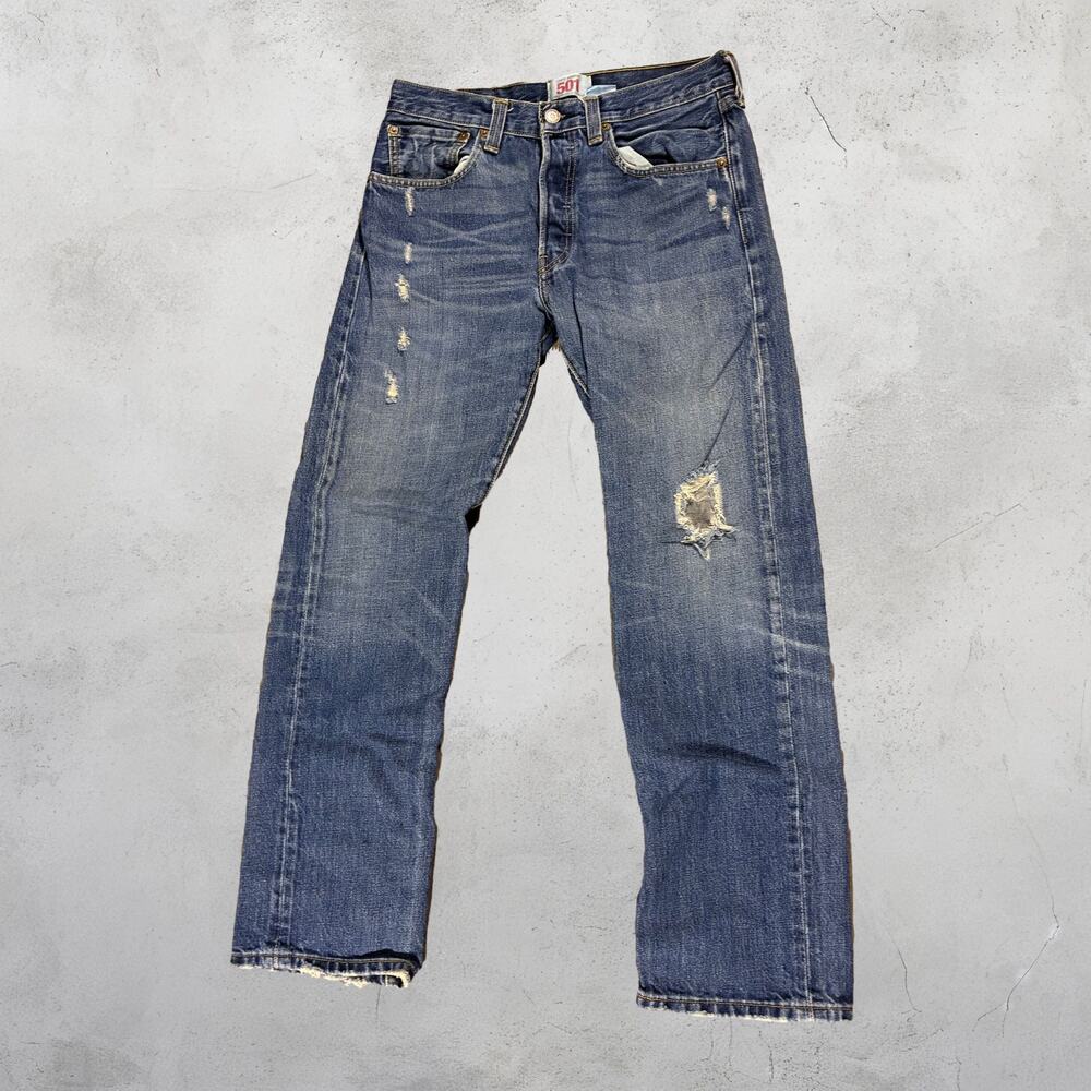 👖 Levi’s 501 Original Fit Distressed Blue Jeans Straight Leg 31x30 🔥